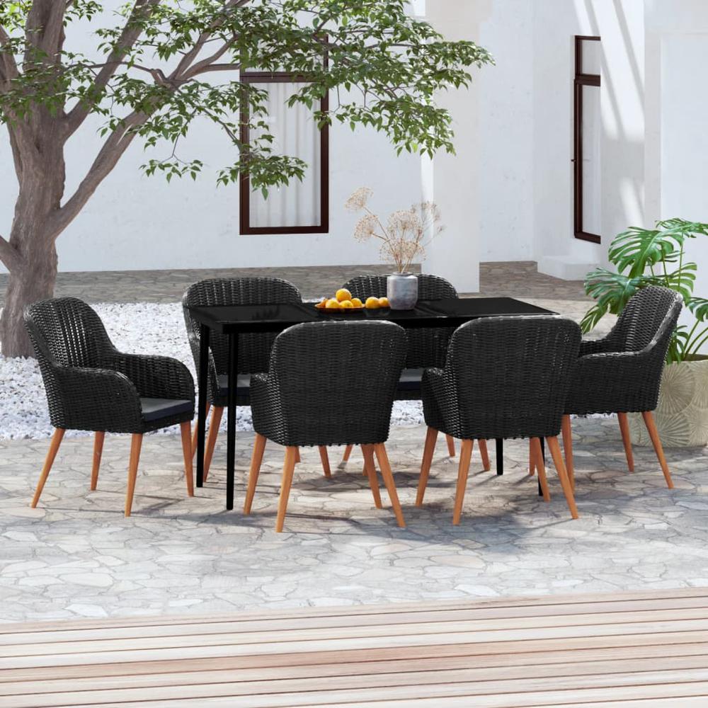 vidaXL 7 Piece Patio Dining Set with Cushions Black, 3099520