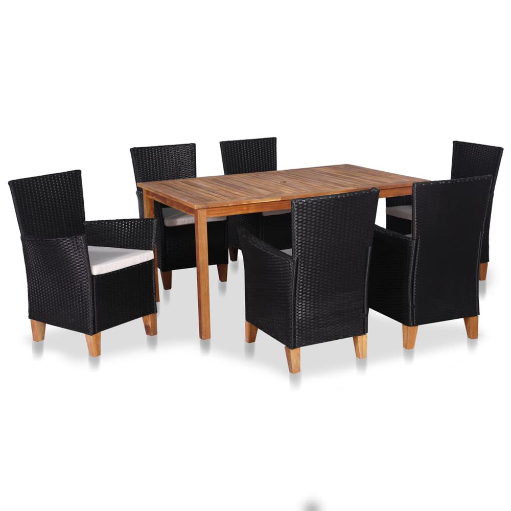 vidaXL 7 Piece Outdoor Dining Set Poly Rattan Black and Brown, 44101