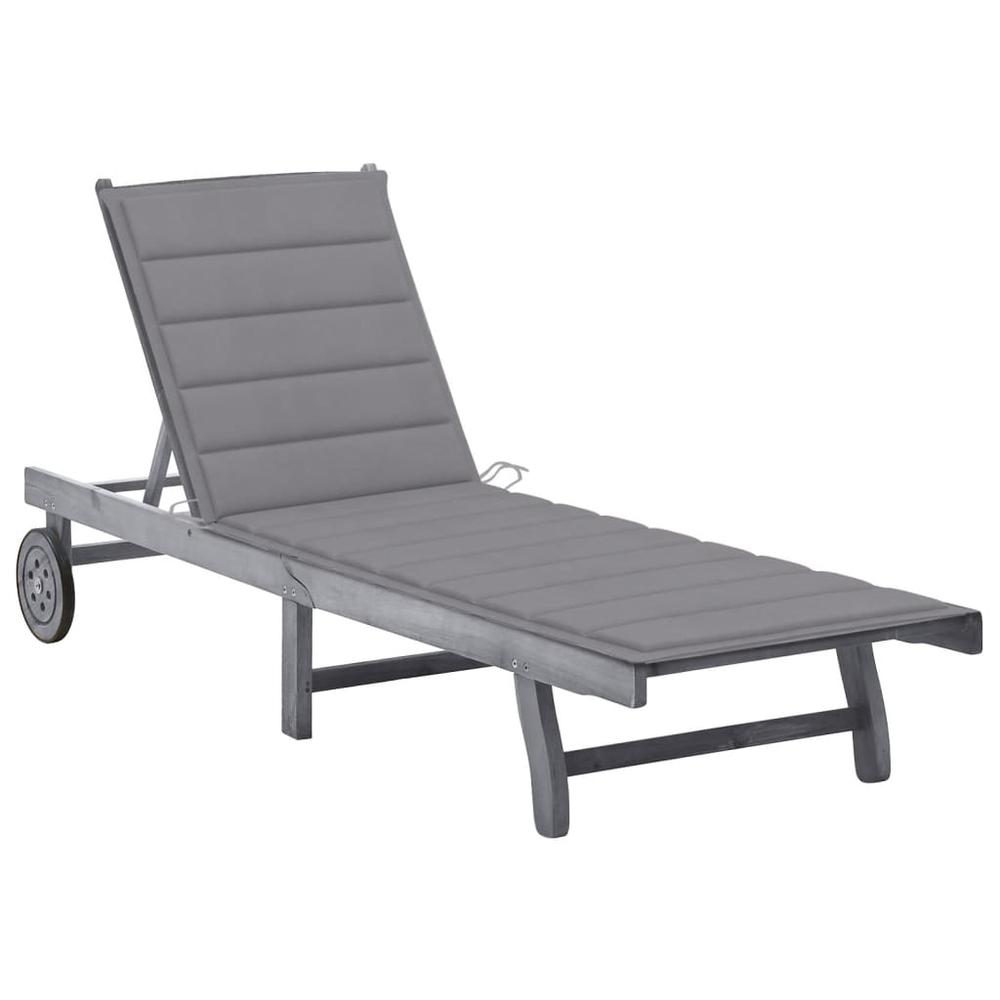 vidaXL Patio Sun Lounger with Cushion Gray Solid Acacia Wood, 3061360