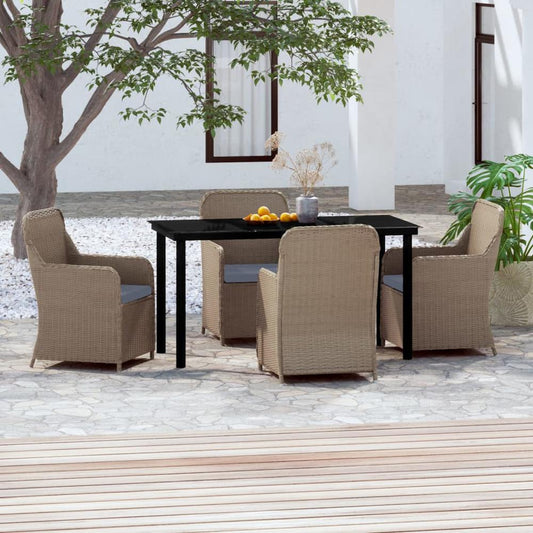 vidaXL 5 Piece Patio Dining Set with Cushions Brown, 3099537