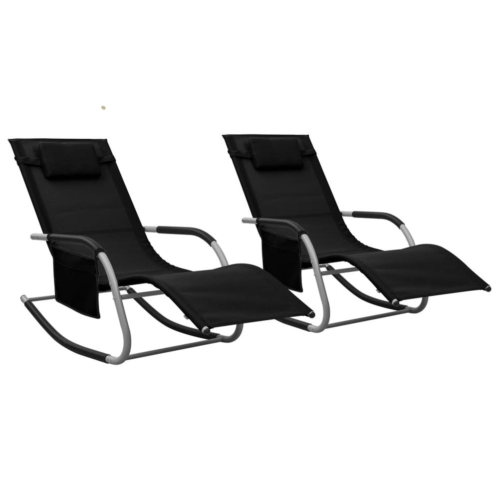 vidaXL Sun Loungers 2 pcs Textilene Black and Gray