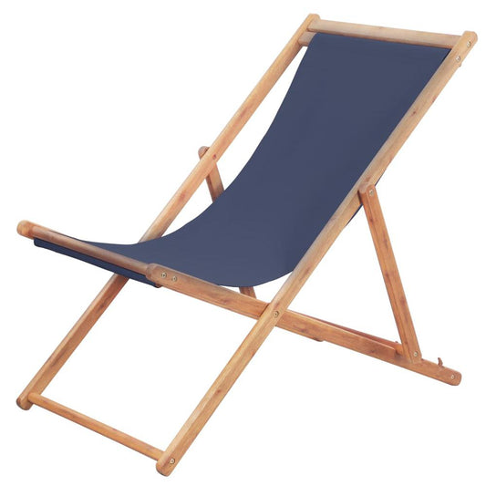 vidaXL Folding Beach Chair Fabric and Wooden Frame Blue, 44000