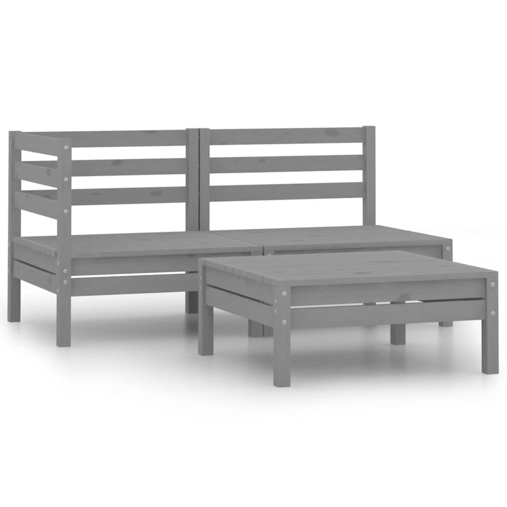 vidaXL 3 Piece Patio Lounge Set Solid Pinewood Gray, 806599