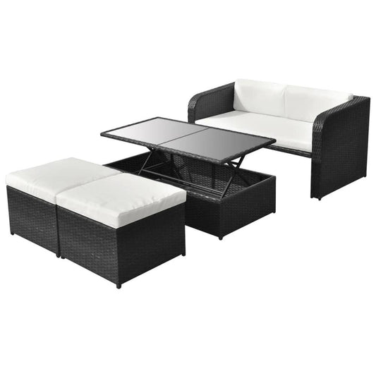 vidaXL 4 Piece Garden Lounge Set with Cushions Poly Rattan Black, 42481