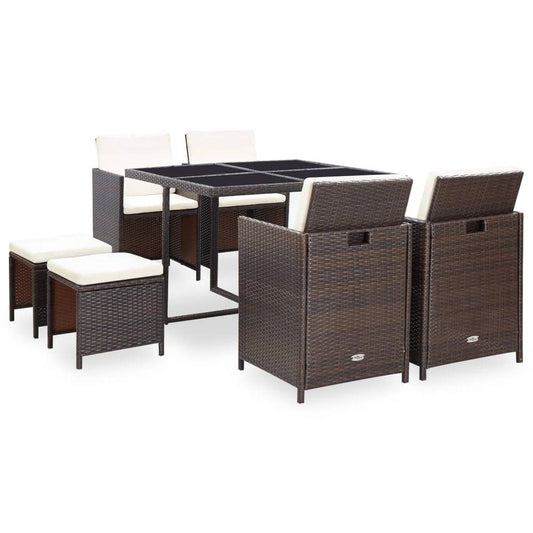 vidaXL 9 Piece Outdoor Dining Set with Cushions Poly Rattan Brown, 42526