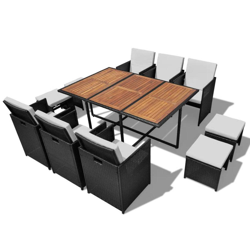 vidaXL 11 Piece Outdoor Dining Set Poly Rattan and Acacia Wood Black, 42531