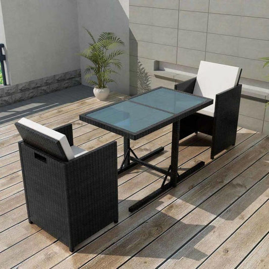 vidaXL 3 Piece Bistro Set with Cushions Poly Rattan Black, 42539