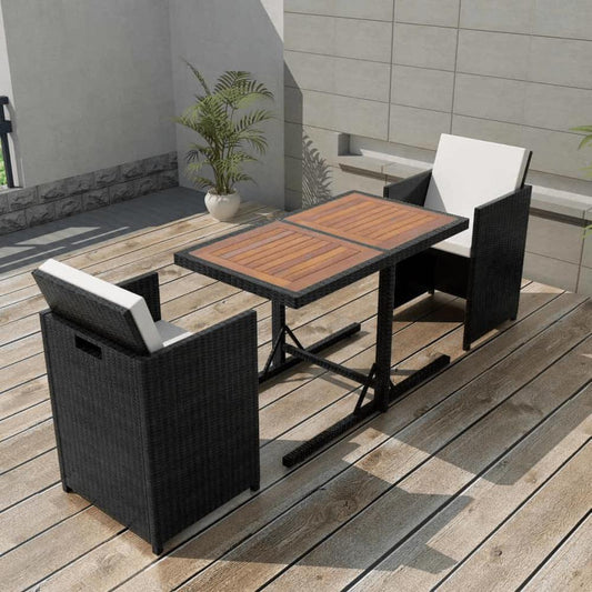 vidaXL 3 Piece Bistro Set with Cushions Poly Rattan Black, 42542