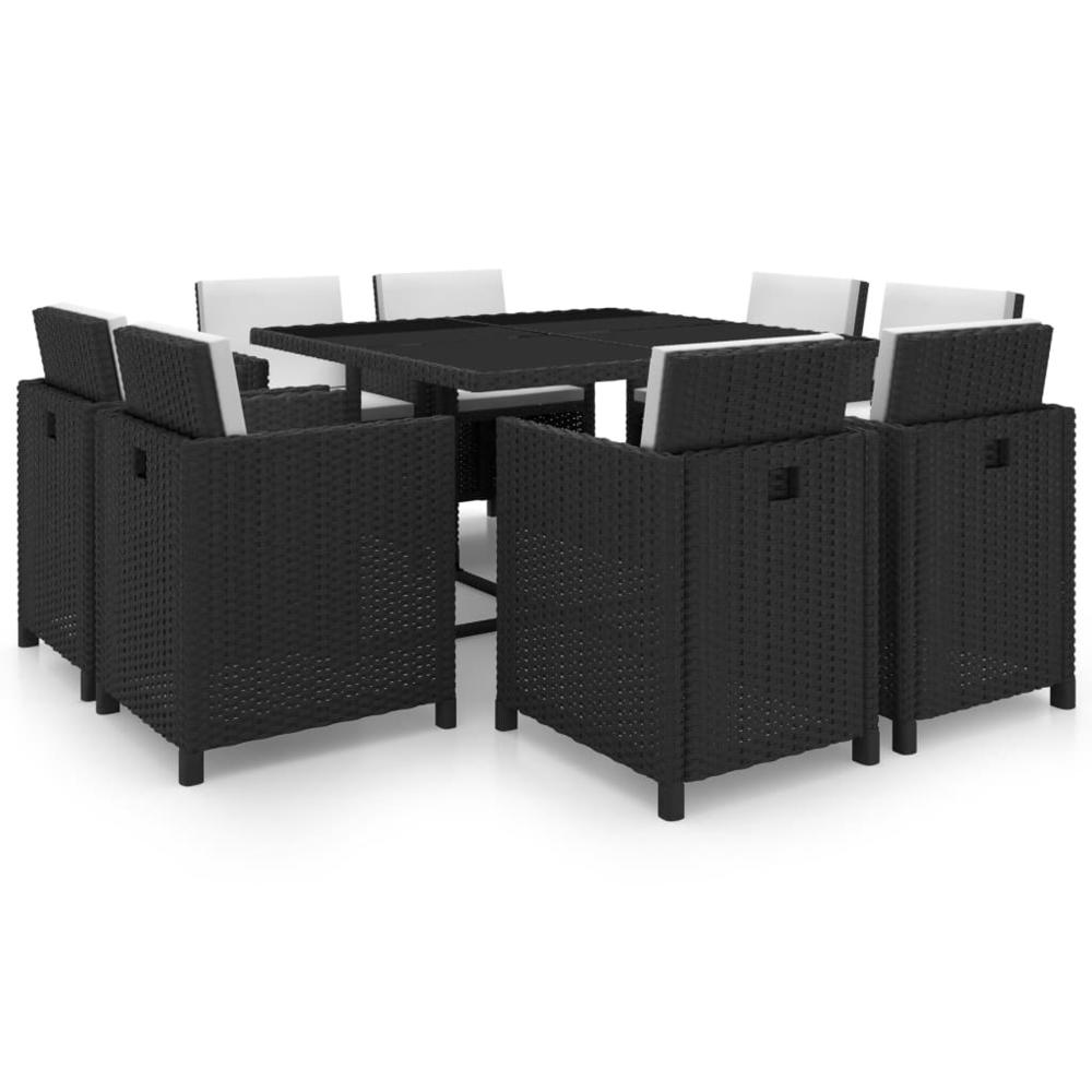 vidaXL 9 Piece Outdoor Dining Set with Cushions Poly Rattan Black, 42543