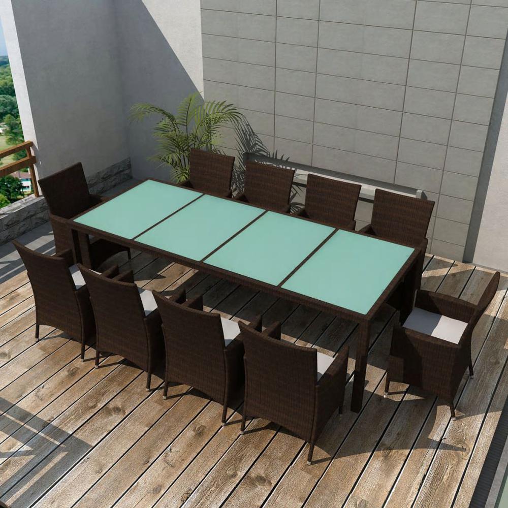 vidaXL 11 Piece Outdoor Dining Set with Cushions Poly Rattan Brown, 42569