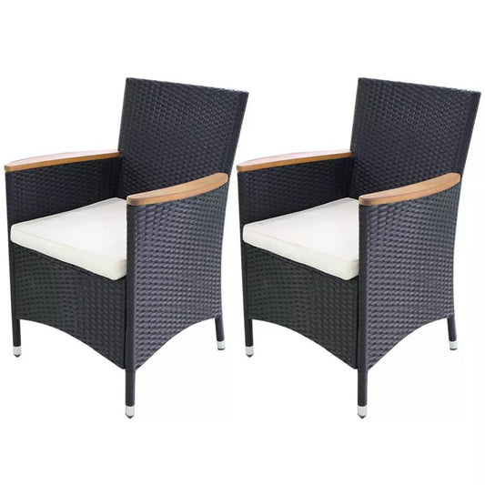 vidaXL Garden Chairs 2 pcs with Cushions Poly Rattan Black, 42572