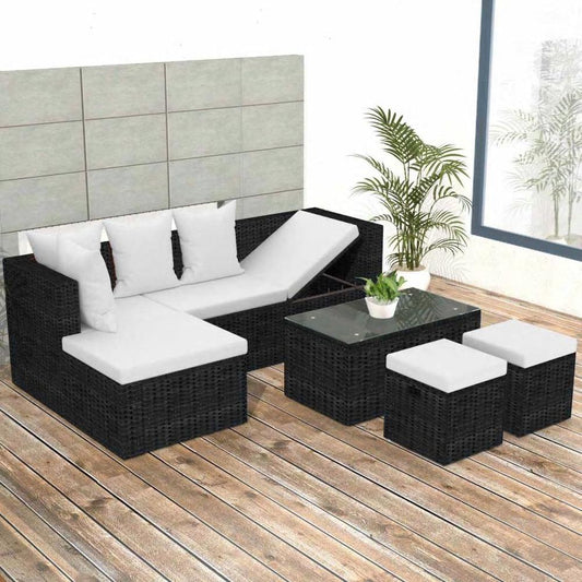 vidaXL 4 Piece Garden Lounge Set with Cushions Poly Rattan Black, 42586