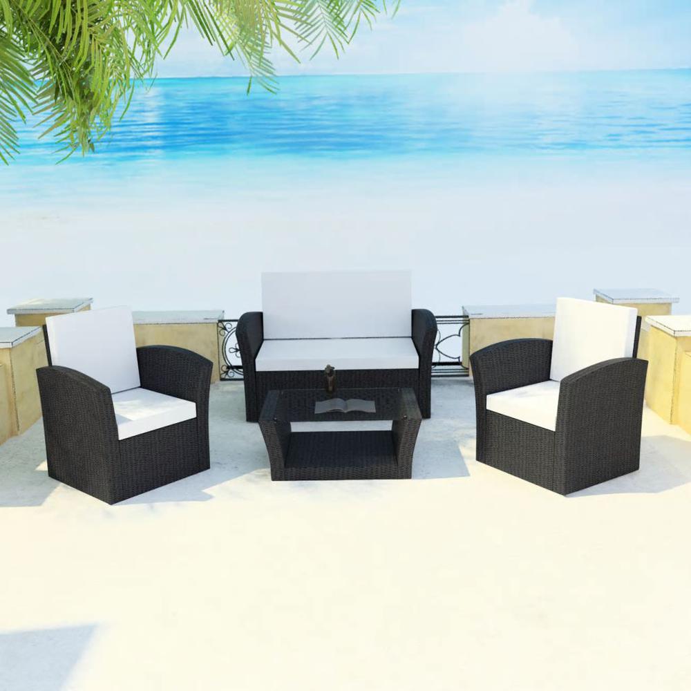 vidaXL 4 Piece Garden lounge set with Cushions Poly Rattan Black, 42642