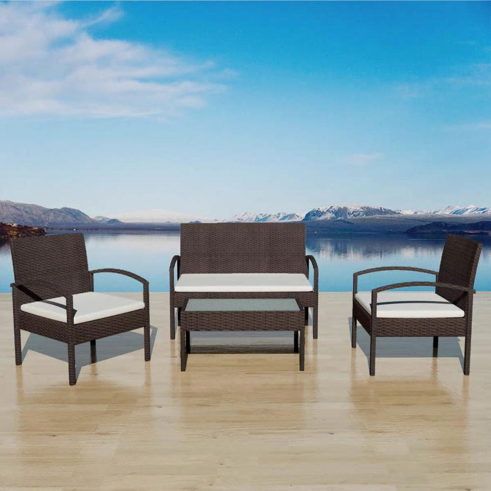 vidaXL 4 Piece Garden Lounge Set with Cushions Poly Rattan Brown, 42672