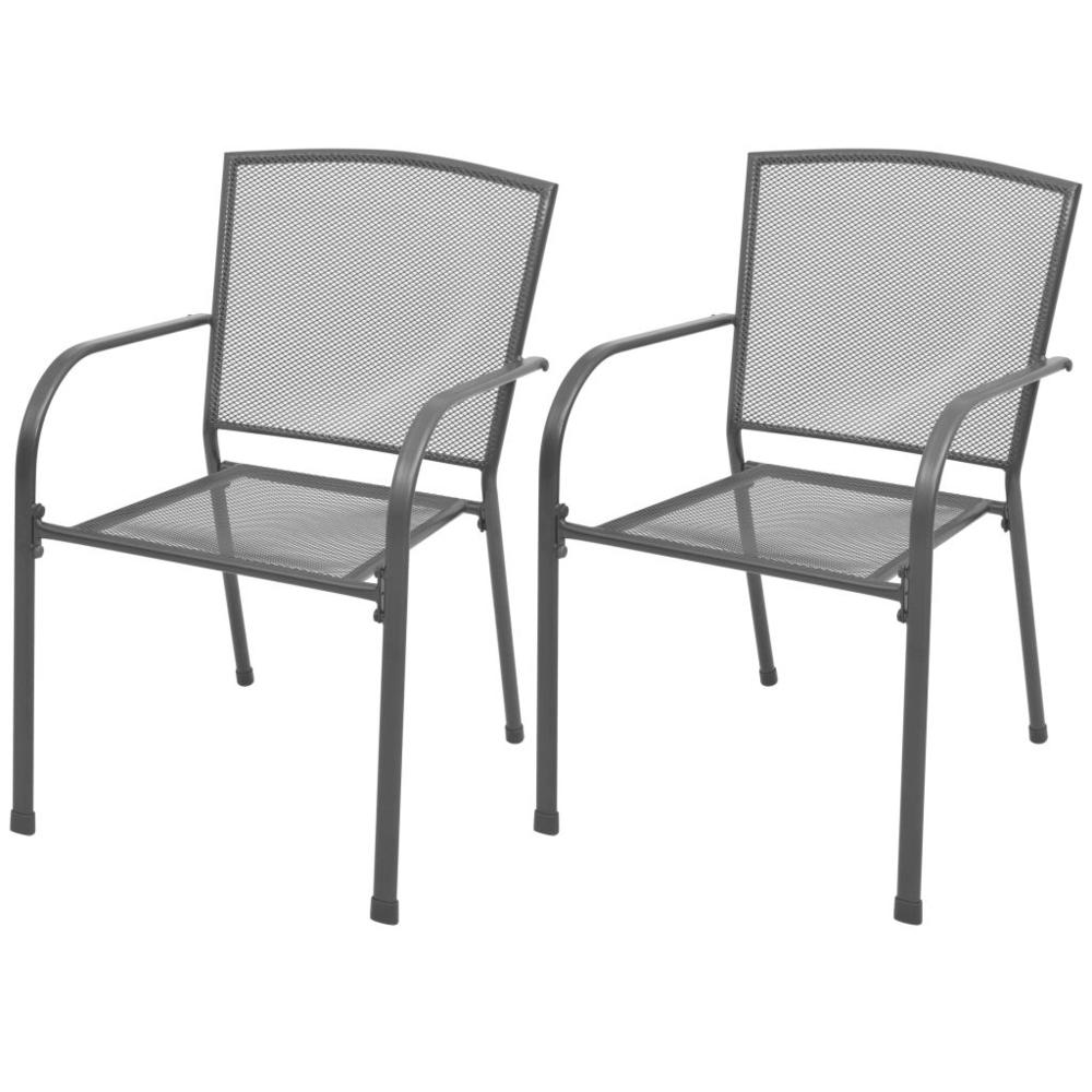 vidaXL Stackable Garden Chairs 2 pcs Steel Gray, 42705