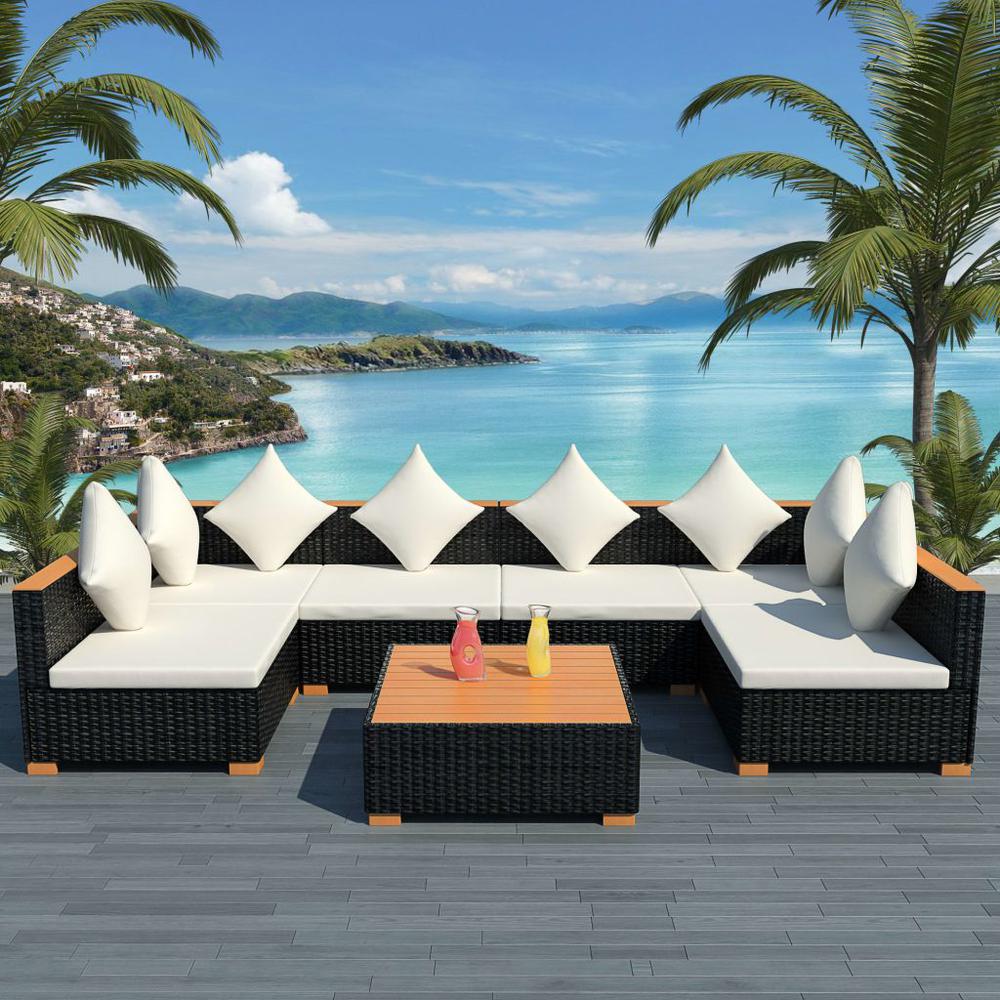 vidaXL 7 Piece Garden Lounge Set with Cushions Poly Rattan Black, 42751