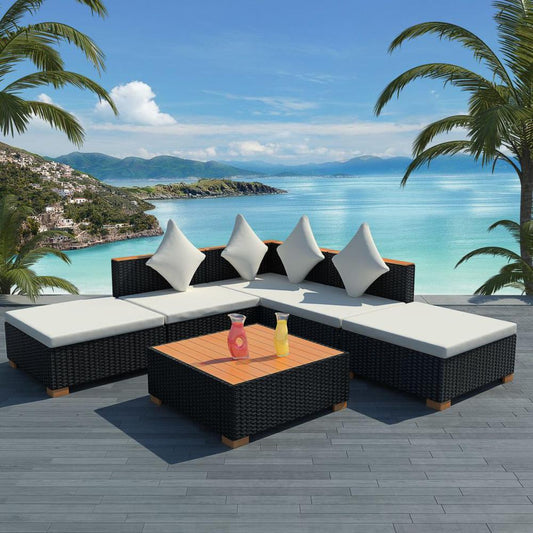 vidaXL 6 Piece Garden Lounge Set with Cushions Poly Rattan Black, 42755