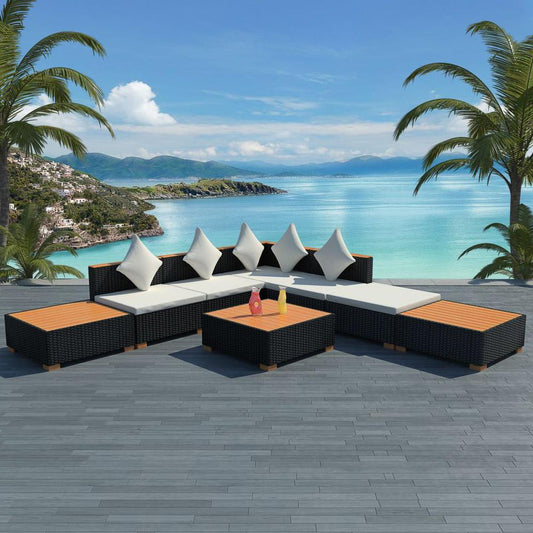 vidaXL 8 Piece Garden Lounge Set with Cushions Poly Rattan Black, 42756