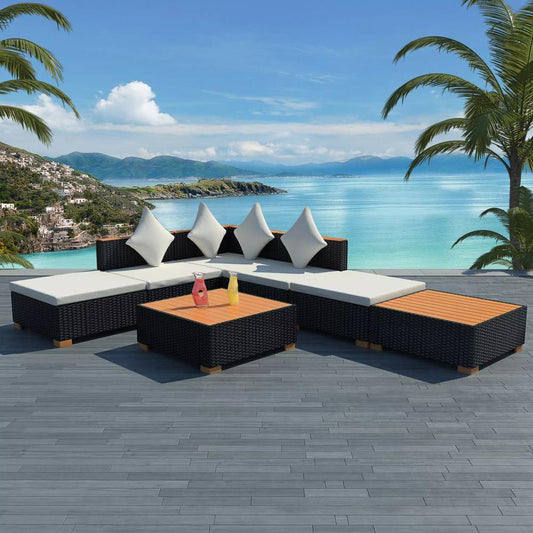 vidaXL 7 Piece Garden Lounge Set with Cushions Poly Rattan Black, 42757