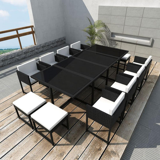 vidaXL 13 Piece Outdoor Dining Set with Cushions Poly Rattan Black, 42761