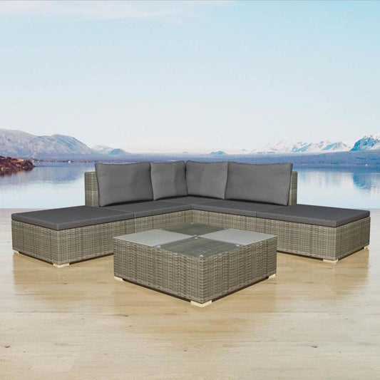 vidaXL 6 Piece Garden Lounge Set with Cushions Poly Rattan Gray, 42836