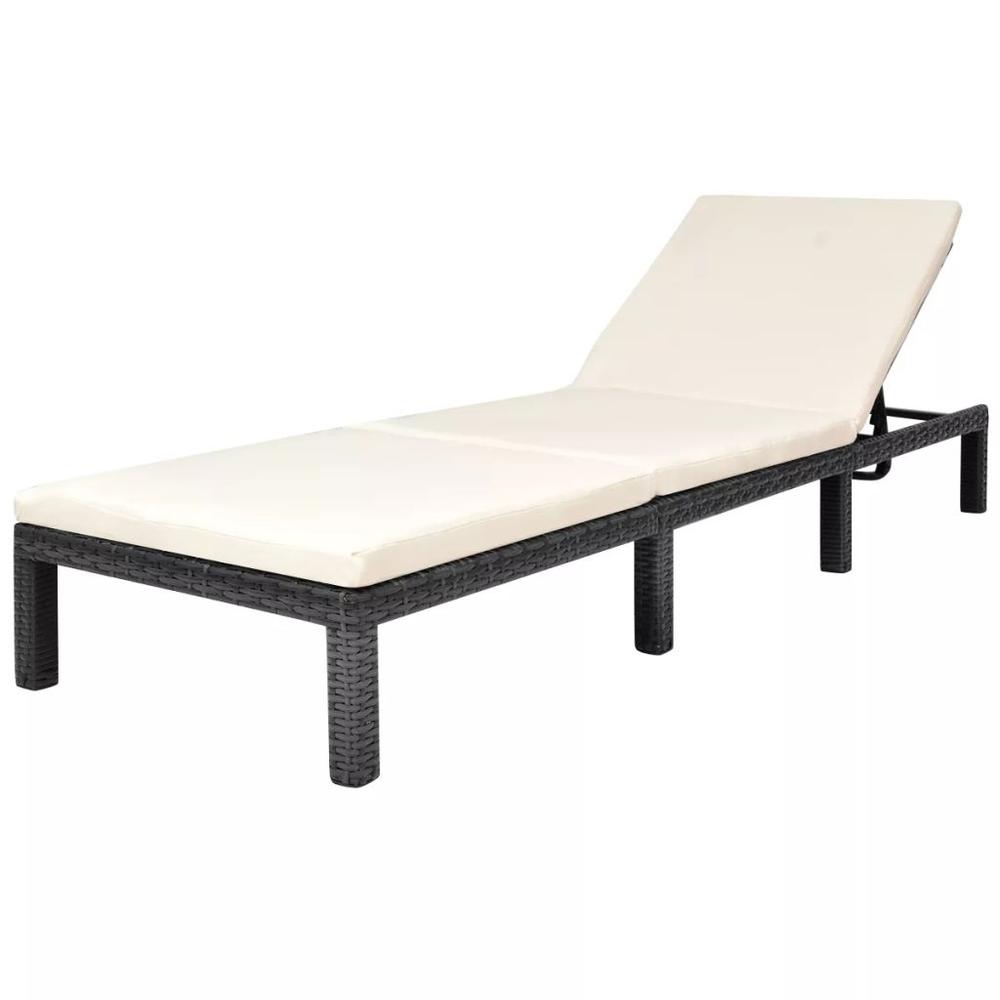 vidaXL Sun Lounger with Cushion Poly Rattan Black, 42846