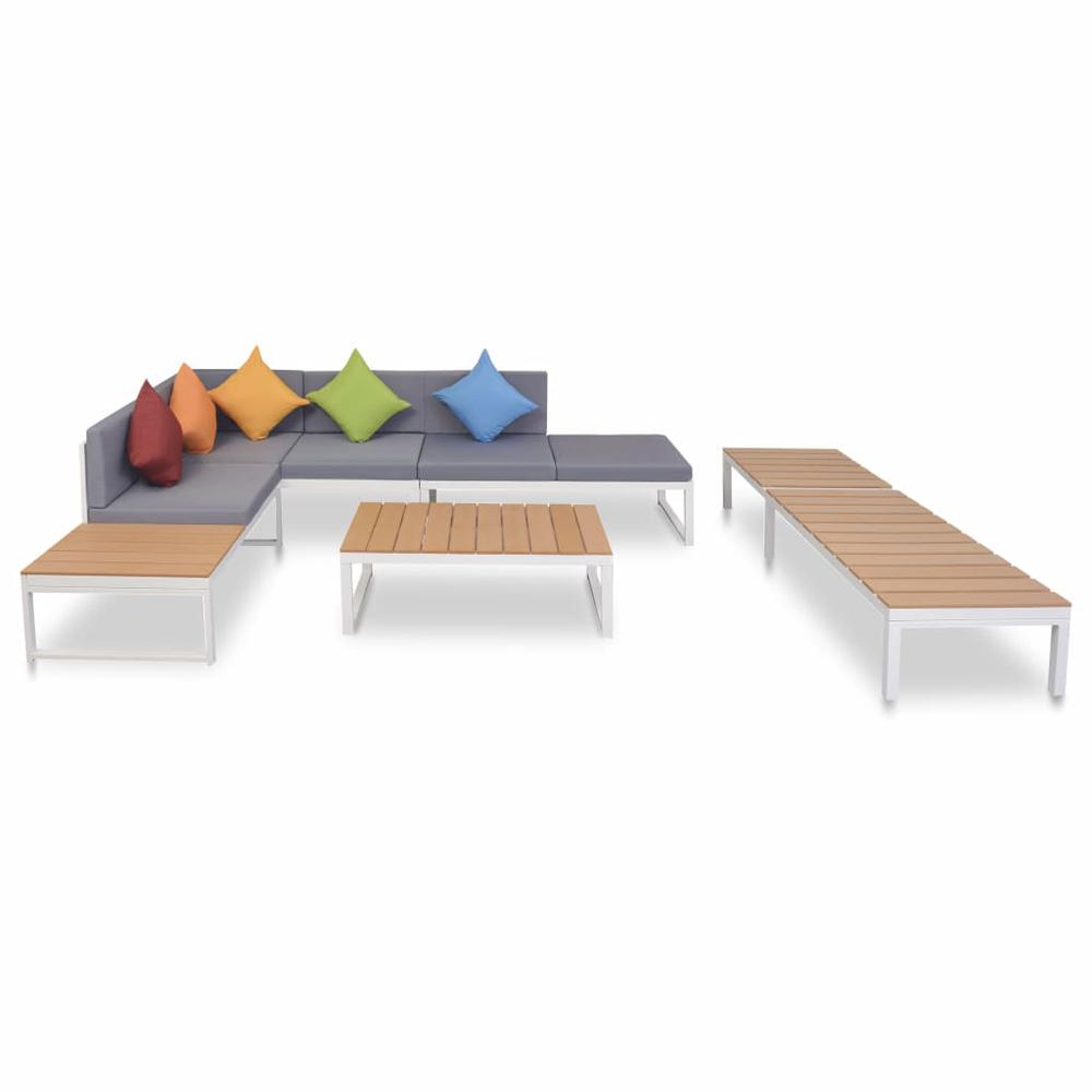 vidaXL 5 Piece Garden Lounge Set with Cushions Aluminium and WPC, 42870