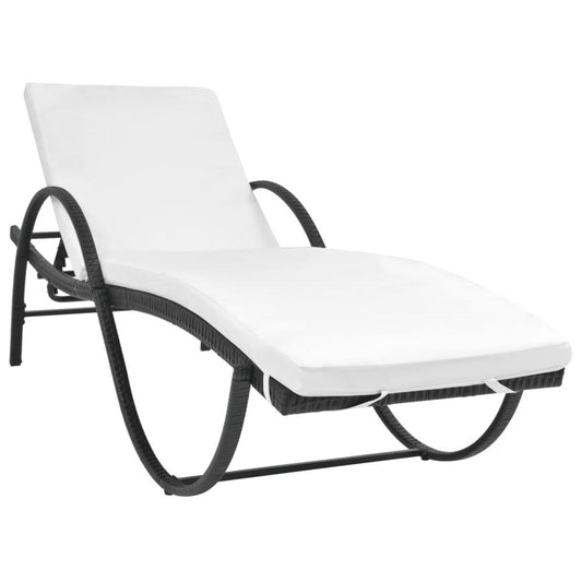 vidaXL Sun Lounger with Cushion Poly Rattan Black, 42884