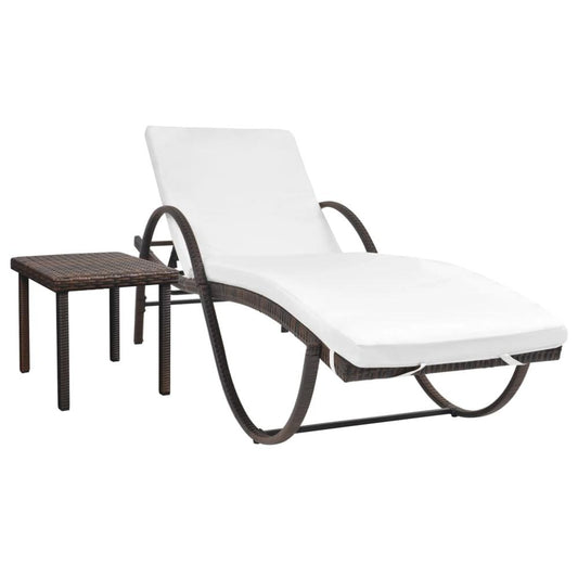 vidaXL Sun Lounger with Cushion & Table Poly Rattan Brown, 42885