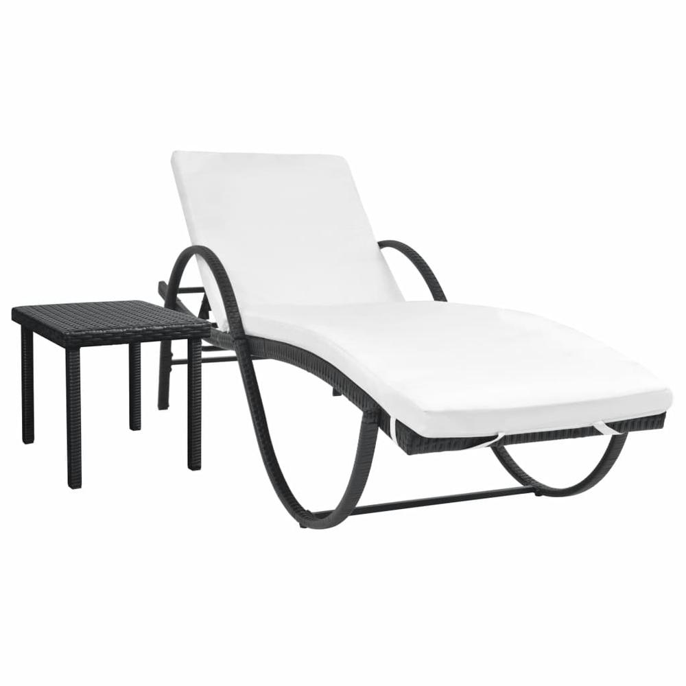 vidaXL Sun Lounger with Cushion & Table Poly Rattan Black, 42886