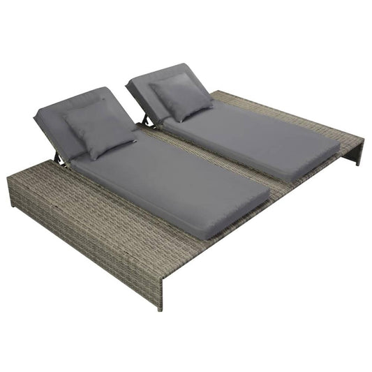 vidaXL Double Sun Lounger with Cushion Poly Rattan Gray, 42888