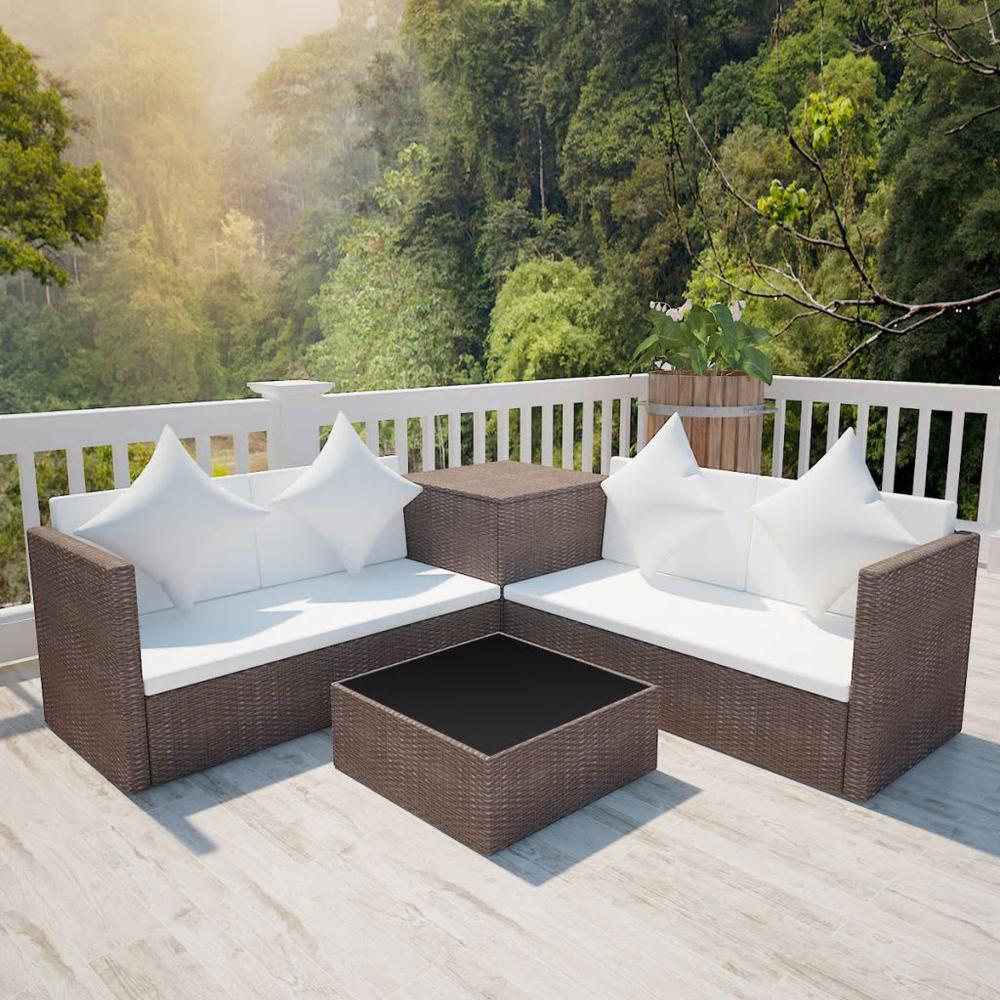 vidaXL 4 Piece Garden Lounge Set with Cushions Poly Rattan Brown, 42892