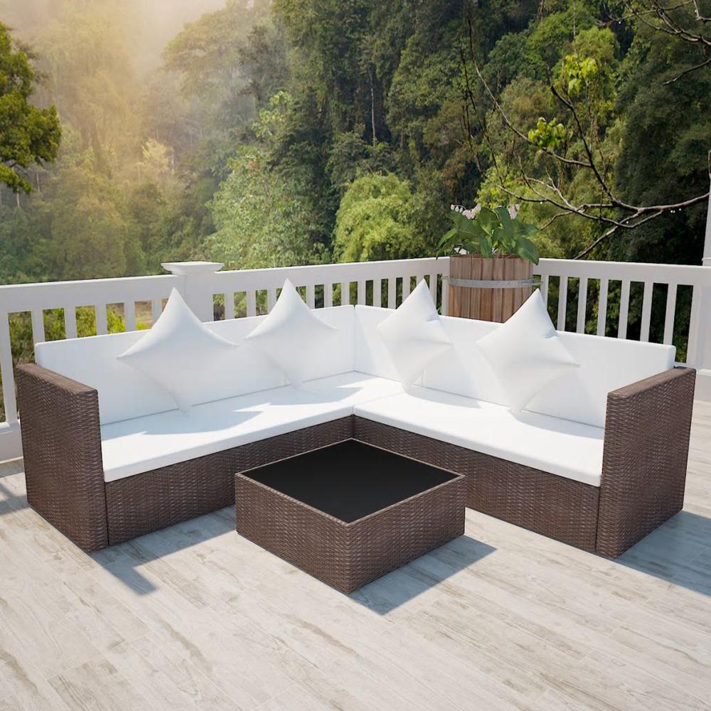 vidaXL 4 Piece Garden Lounge Set with Cushions Poly Rattan Brown, 42894