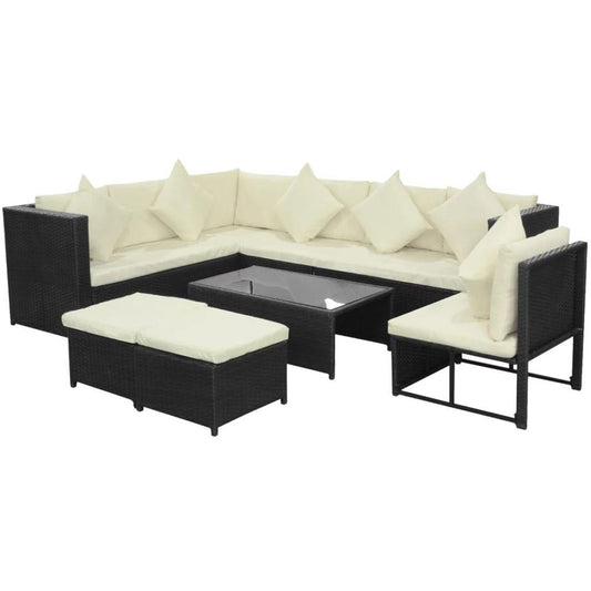 vidaXL 8 Piece Garden Lounge Set with Cushions Poly Rattan Black, 42897