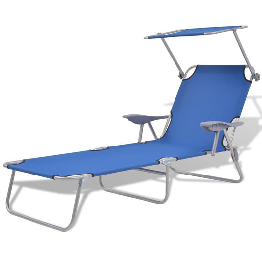 vidaXL Sun Lounger with Canopy Steel Blue, 42931