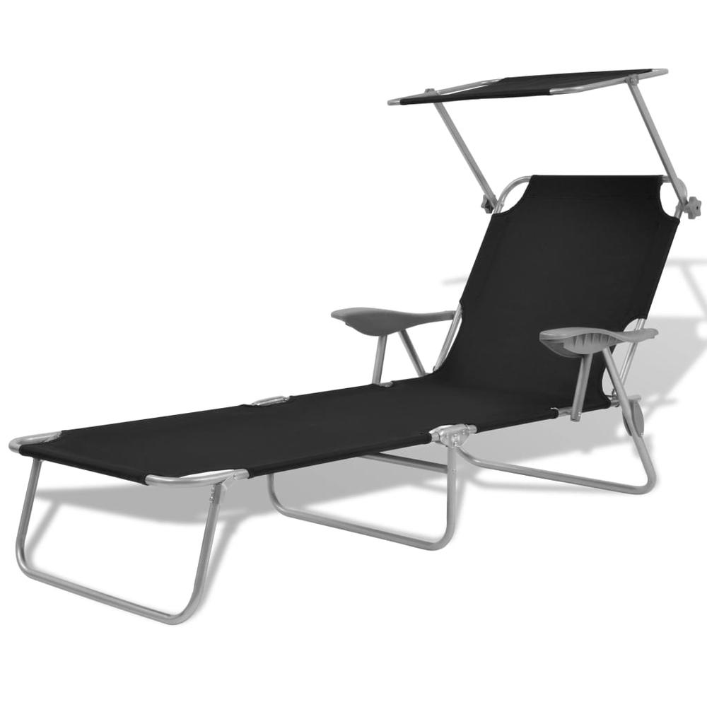 vidaXL Sun Lounger with Canopy Steel Black, 42932