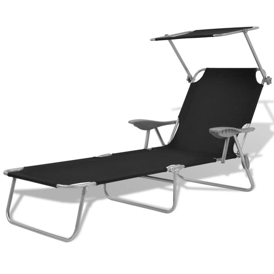 vidaXL Sun Lounger with Canopy Steel Black, 42932