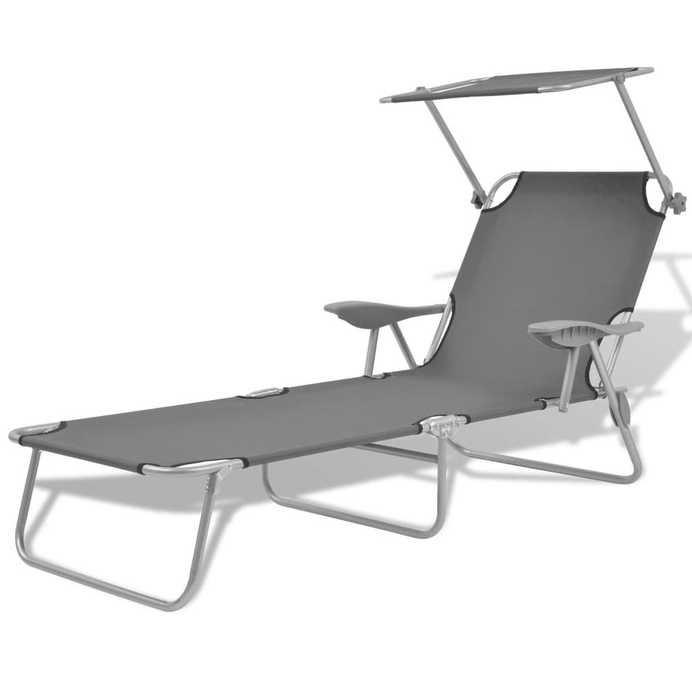 vidaXL Sun Lounger with Canopy Steel Gray, 42934