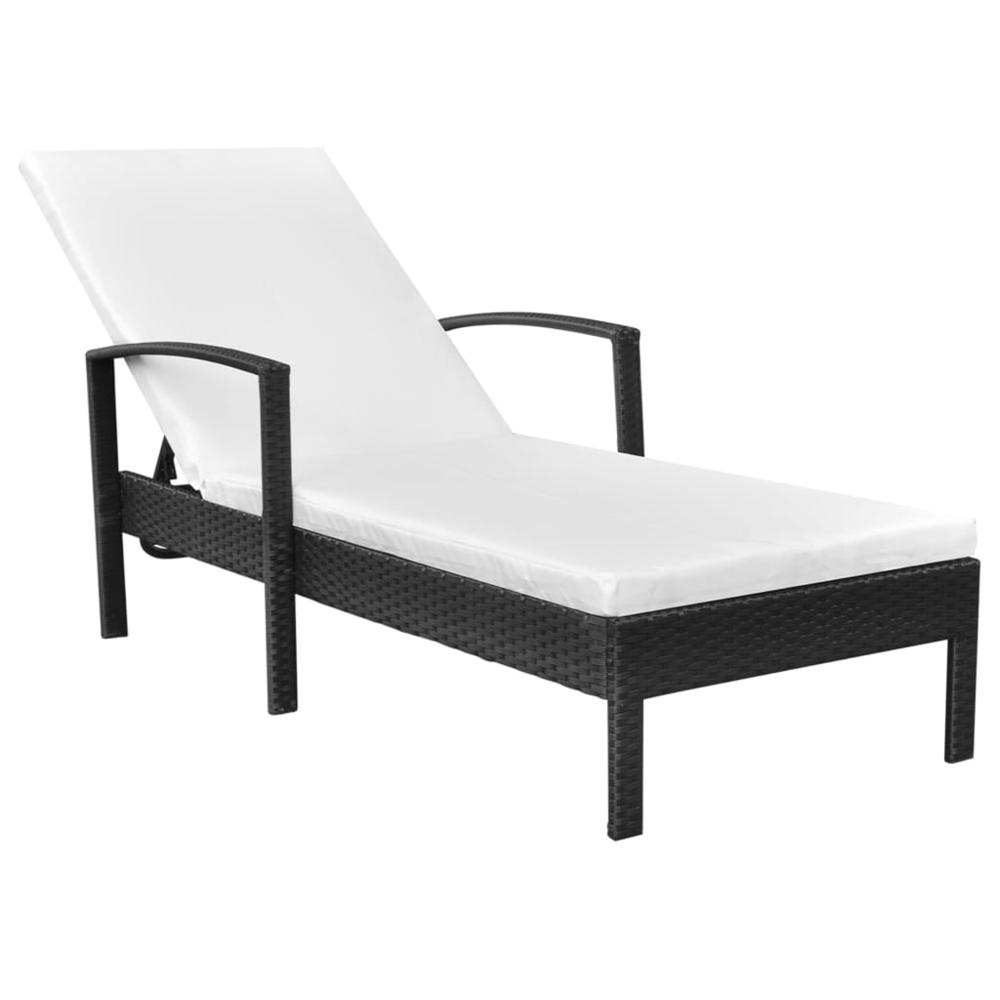 vidaXL Sun Lounger with Cushion Poly Rattan Black, 42942