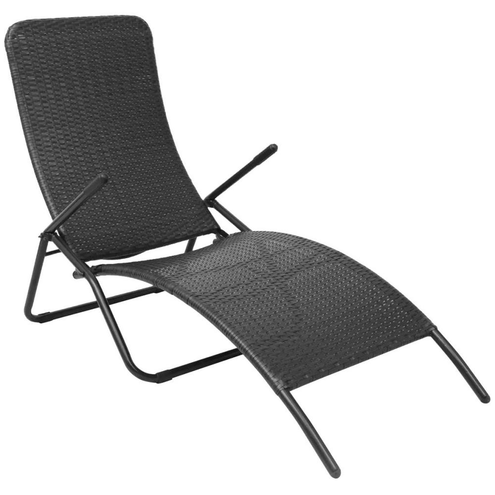 vidaXL Folding Sun Lounger Poly Rattan Black, 42946