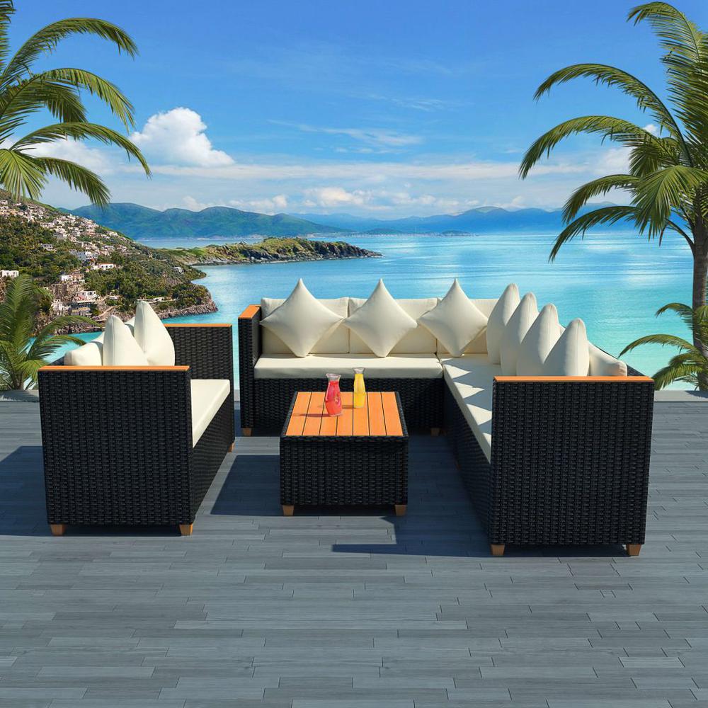 vidaXL 5 Piece Garden Lounge Set with Cushions Poly Rattan Black, 42998