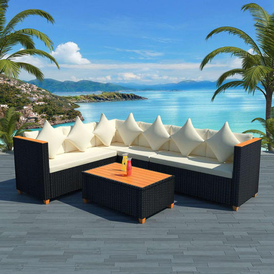 vidaXL 4 Piece Garden Lounge Set with Cushions Poly Rattan Black, 43000