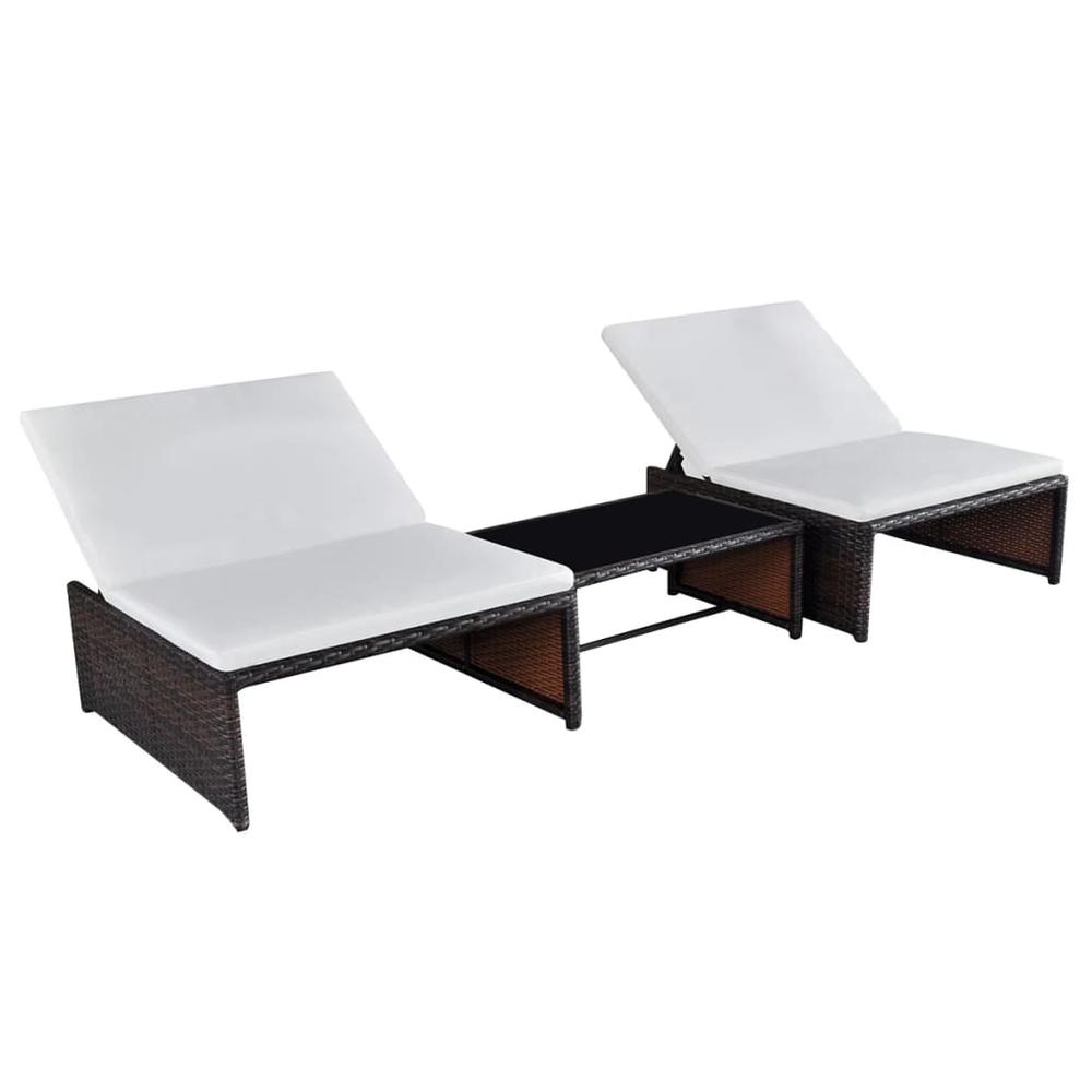 vidaXL Sun Loungers 2 pcs with Table Poly Rattan Brown, 43068