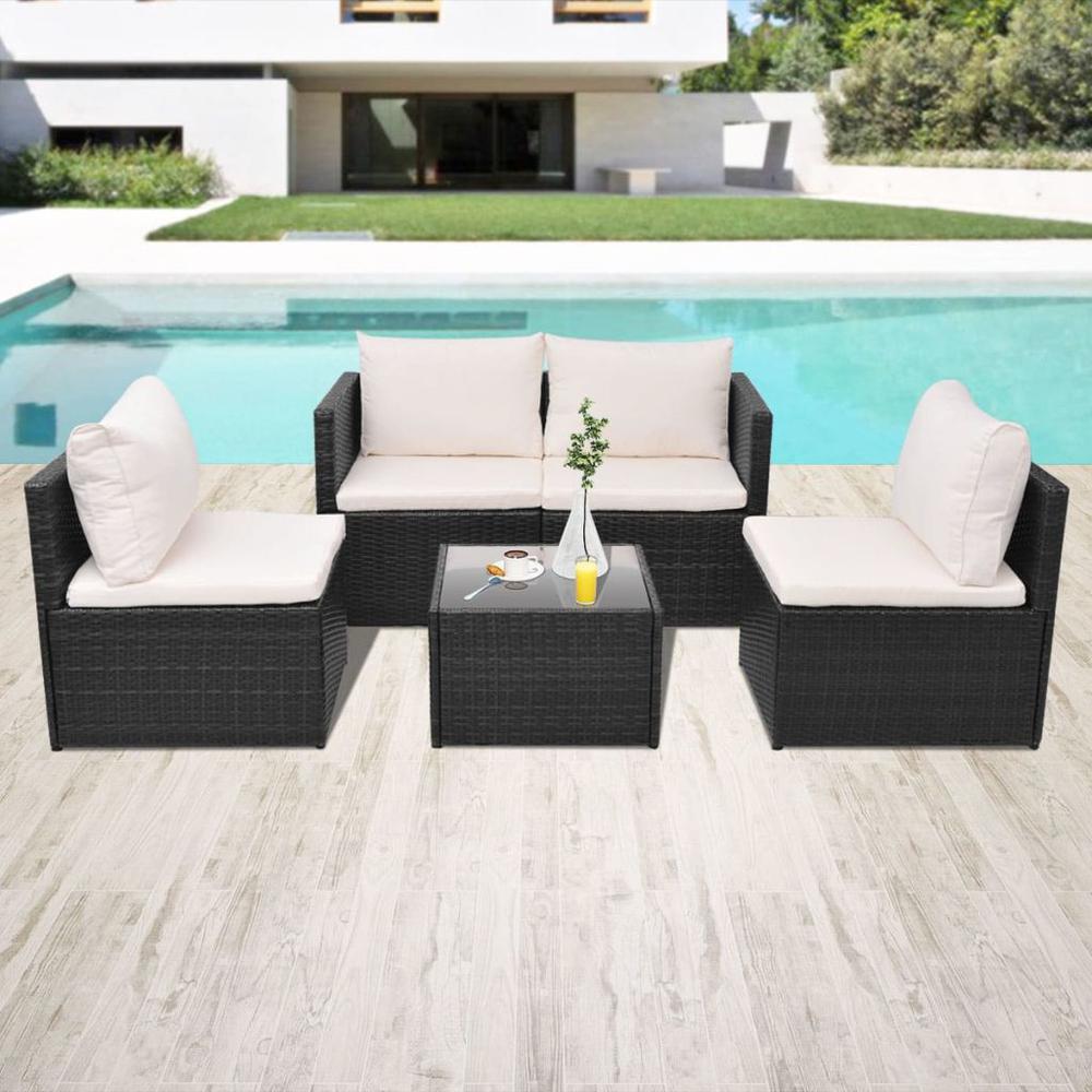 vidaXL 5 Piece Garden Lounge Set with Cushions Poly Rattan Black, 43110