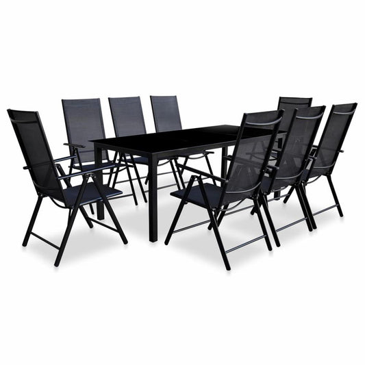 vidaXL 9 Piece Folding Outdoor Dining Set Aluminium Black, 43382