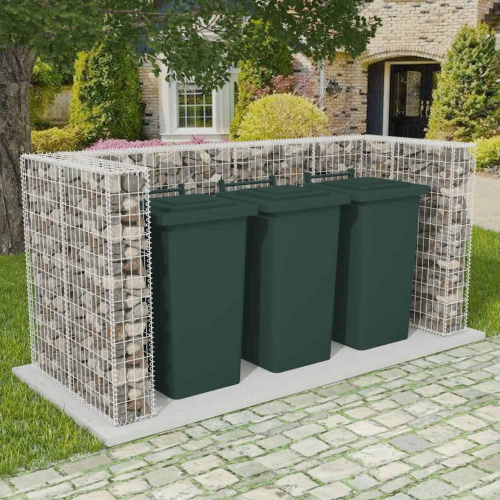 vidaXL Gabion Triple Wheelie Bin Surround Steel 98.4"x39.4"x47.2", 142560