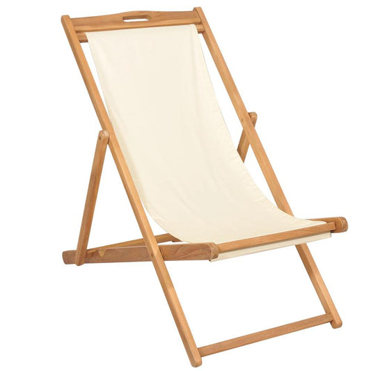 vidaXL Deck Chair Teak 22.1"x41.3"x37.8" Cream, 43802