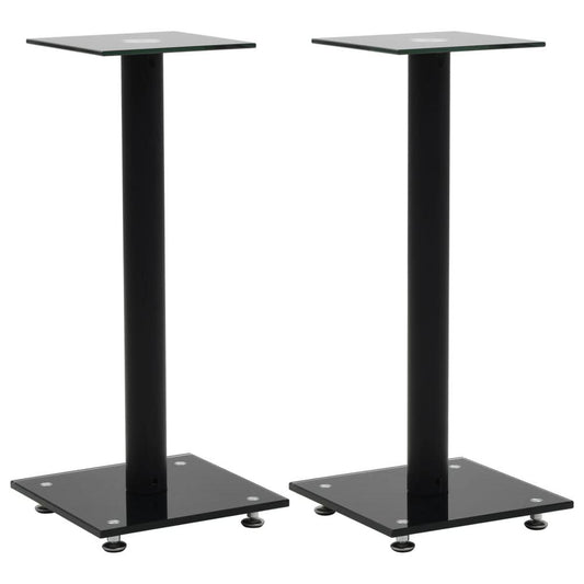 vidaXL Speaker Stands 2 pcs Tempered Glass 1 Pillar Design Black, 50671