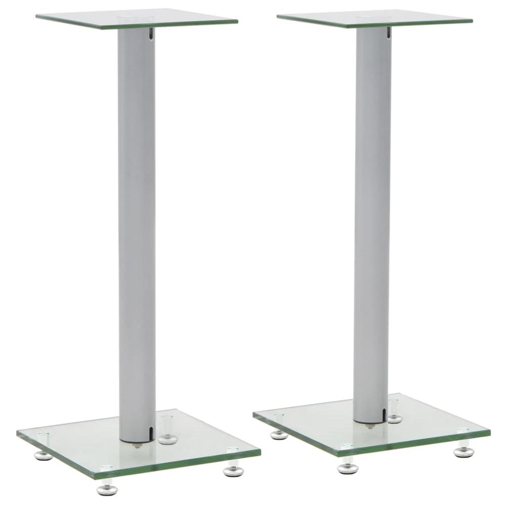 vidaXL Speaker Stands 2 pcs Tempered Glass 1 Pillar Design Silver, 50672