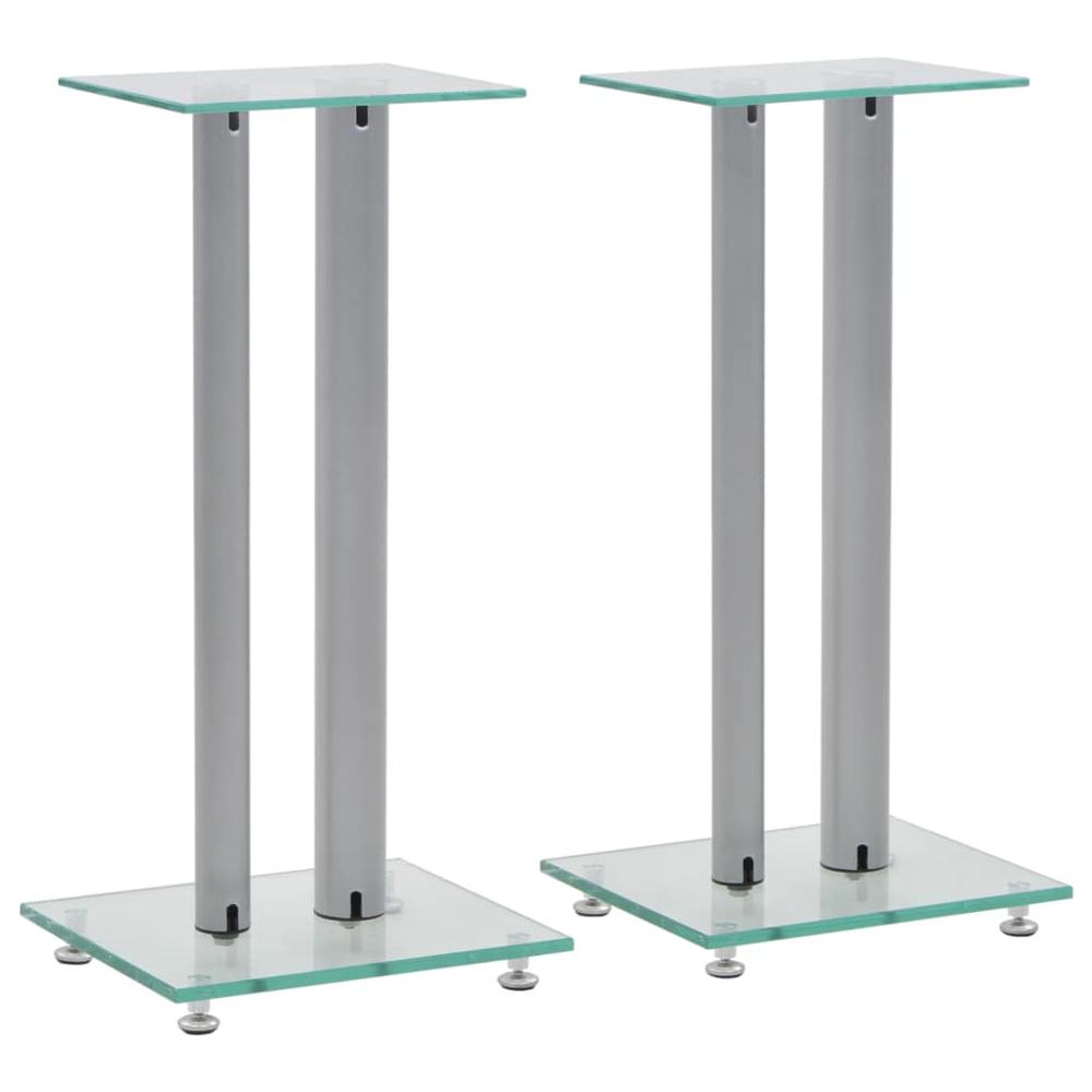 vidaXL Speaker Stands 2 pcs Tempered Glass 2 Pillars Design Silver, 50674